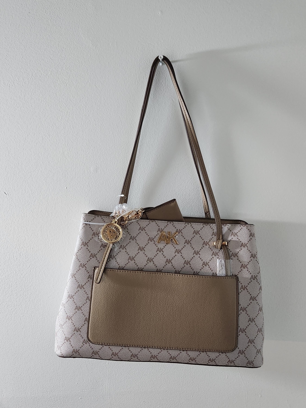 Anne Klein Brand New Stylish Beige Taupe Logo Tote Bag